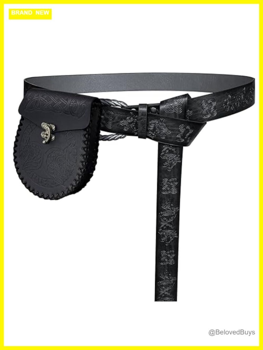 Medieval Embossed Faux Leather Belt with Nordic Pouch Set